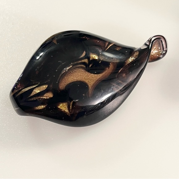 Hand-blown Lampwork Black Brown Gold Glitter Glass Swirl Teardrop Pendant - Picture 16 of 16